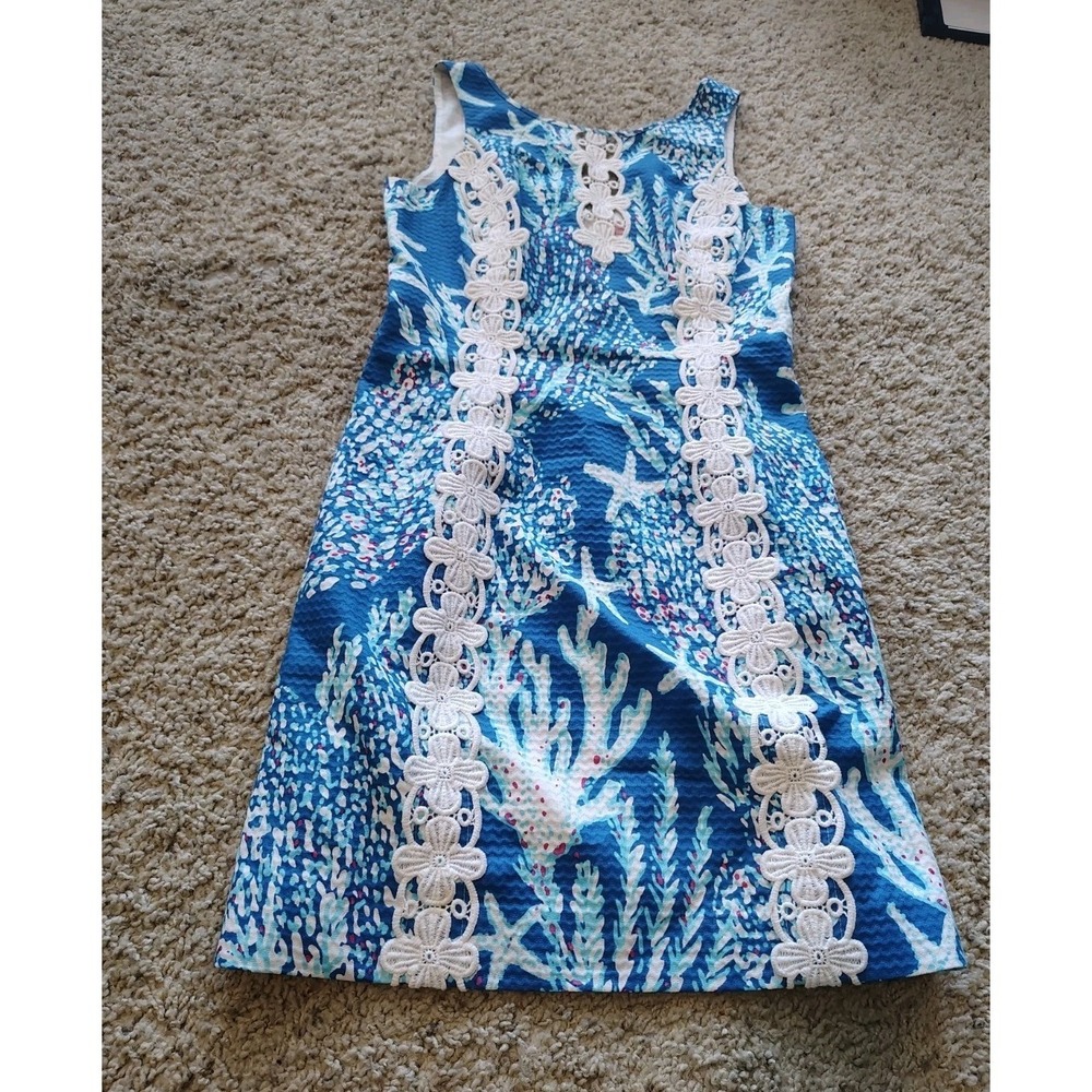 Lilly Pulitzer Ember Shift Brewster Blue Good Reef Dress Starfish Size 2 Resort